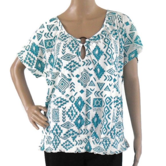 French Laundry Large Turquoise & White Boho Blouse - Picture 3 of 5